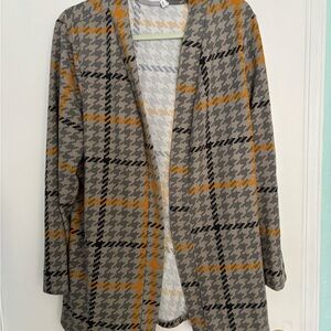 Denim&Co Gray and Orange Plaid Blazer 1X